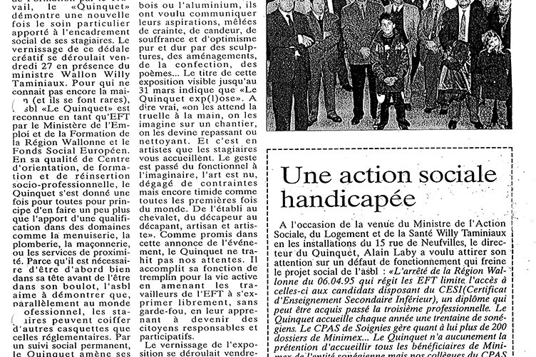 Le Quinquet asbl Nouvelle Gazette, avril 1995