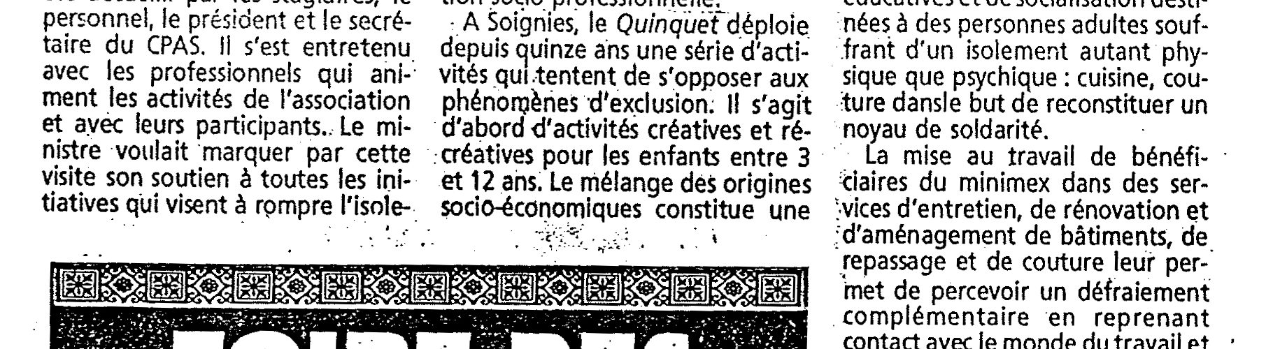 Le Quinquet asbl Dernière Heure avril 1994