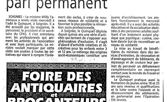 Le Quinquet asbl Dernière Heure avril 1994