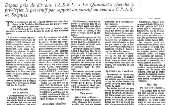 Le Quinquet asbl l'Echo du centre 1988