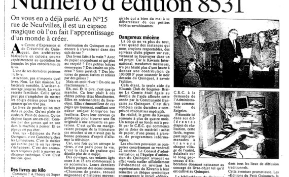 Le quinquet, article de la nouvelle gazette, 28/10/1999