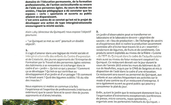 Le Quinquet asbl Bulletin Ecolo Soignies 2015