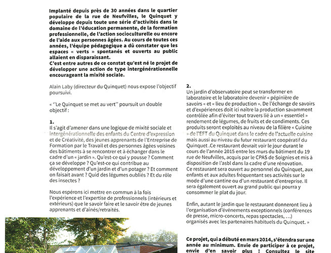 Le Quinquet asbl Bulletin Ecolo Soignies 2015