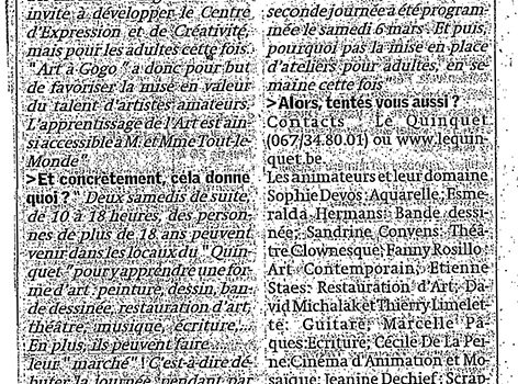 Le Quinquet asbl Art à Gogo Nouvelle Gazette 2010