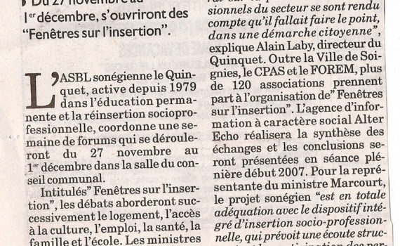 Le Quinquet asbl La Libre novembre 2006