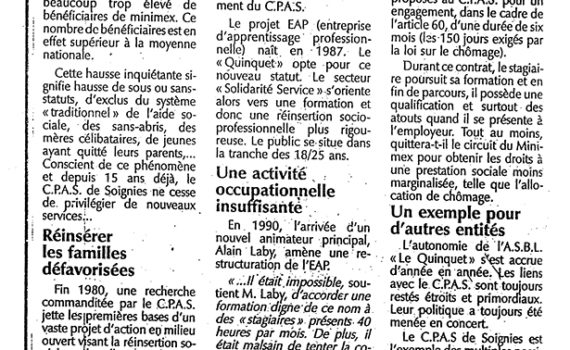 Le Quinquet asbl Nouvelle Gazette mai 1991
