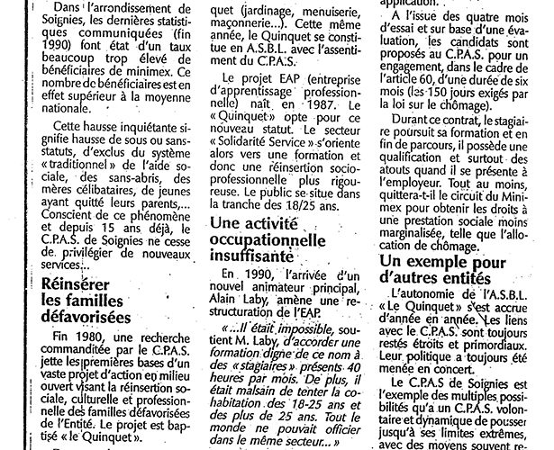 Le Quinquet asbl Nouvelle Gazette mai 1991